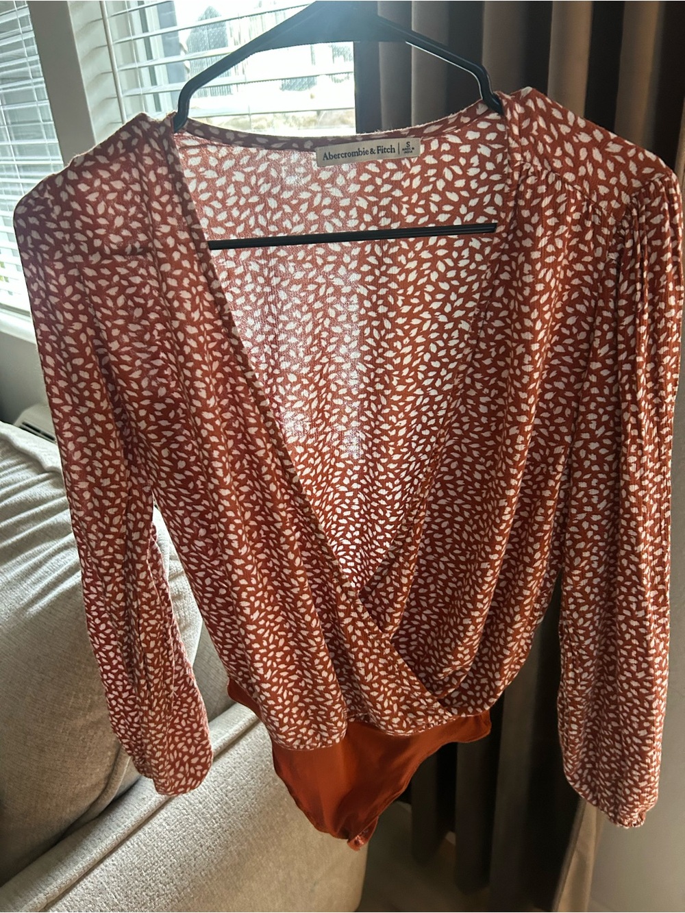 Abercrombie & Fitch Rust Floral-Print Wrap Bodysuit